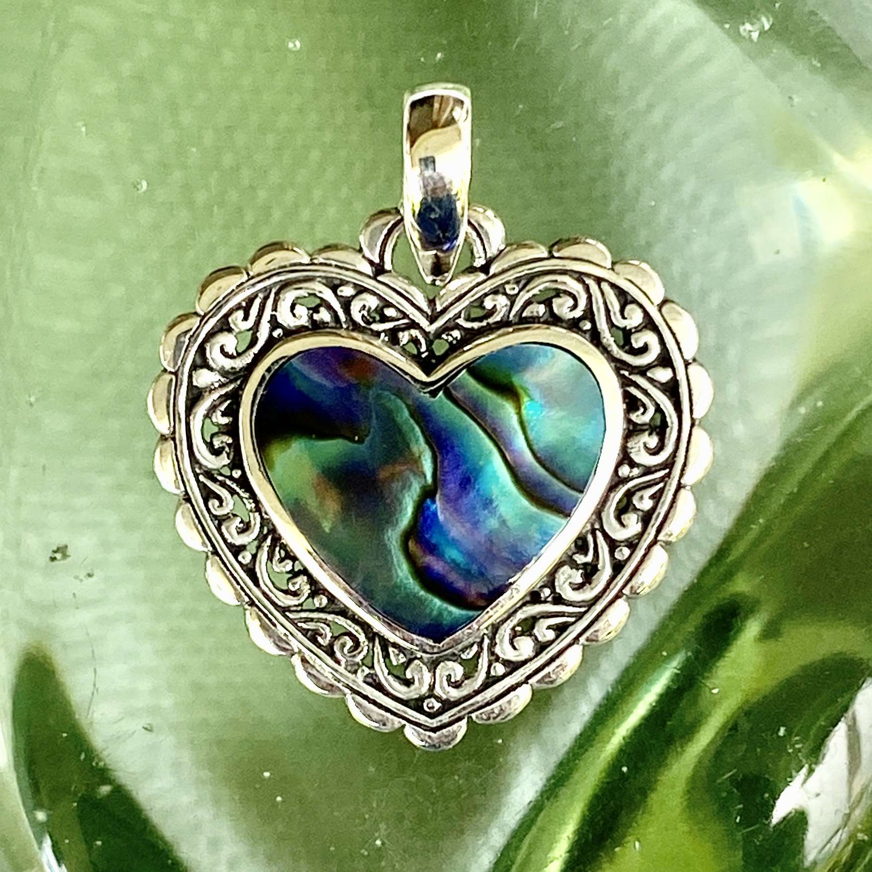 (HANDMADE 925 BALI STERLING SILVER FILIGREE PENDANTS WITH ABALONE)